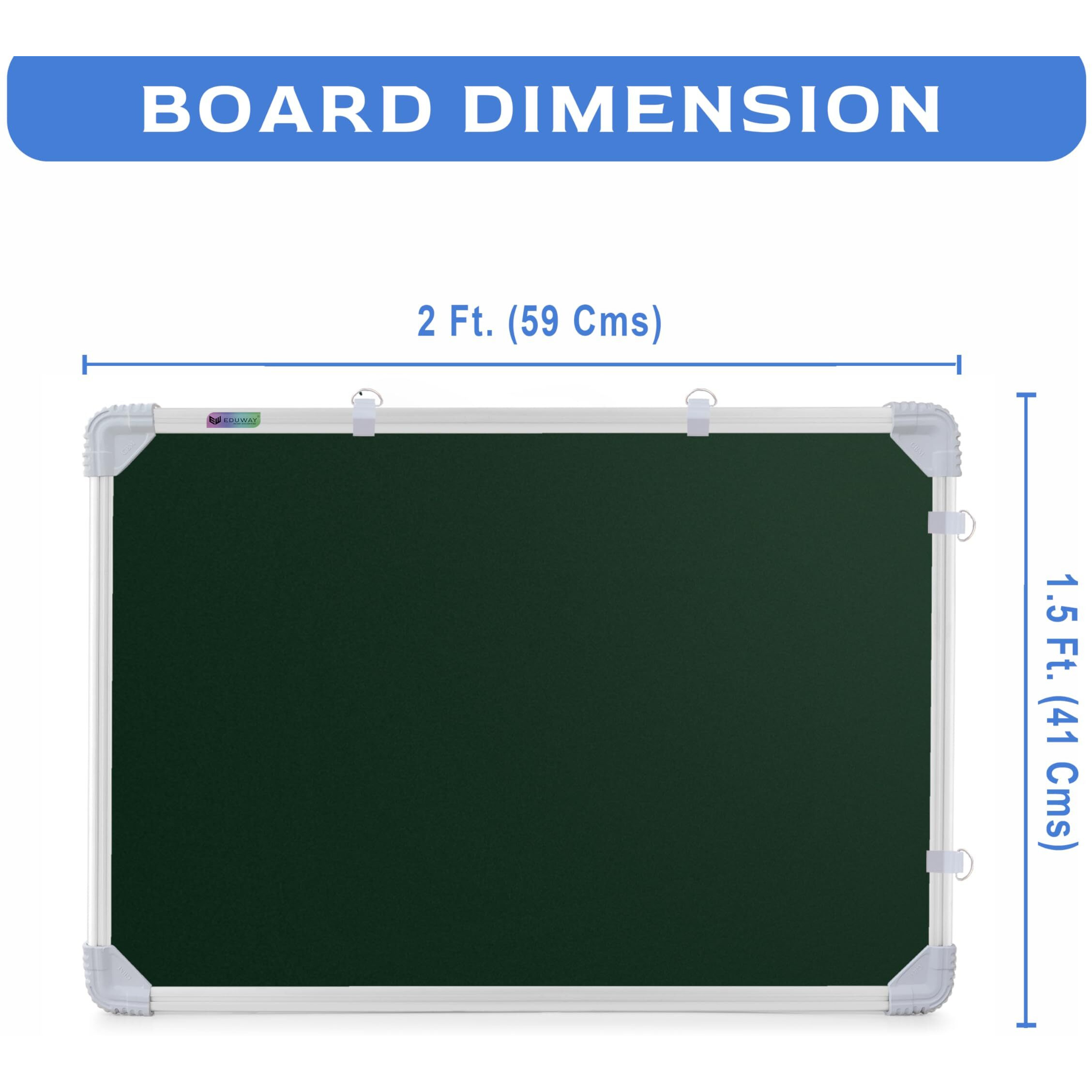 Eduway 1.5X2 Feet Kunj Non-Magnetic Double-Sided Chalk Board & White Board (Combo Pack) With 1 Wooden Duster, 2 Chalk Holders, 10 Non-Dust Chalk Sticks For Kids, School, Teaching, (59X41Cms)- Green