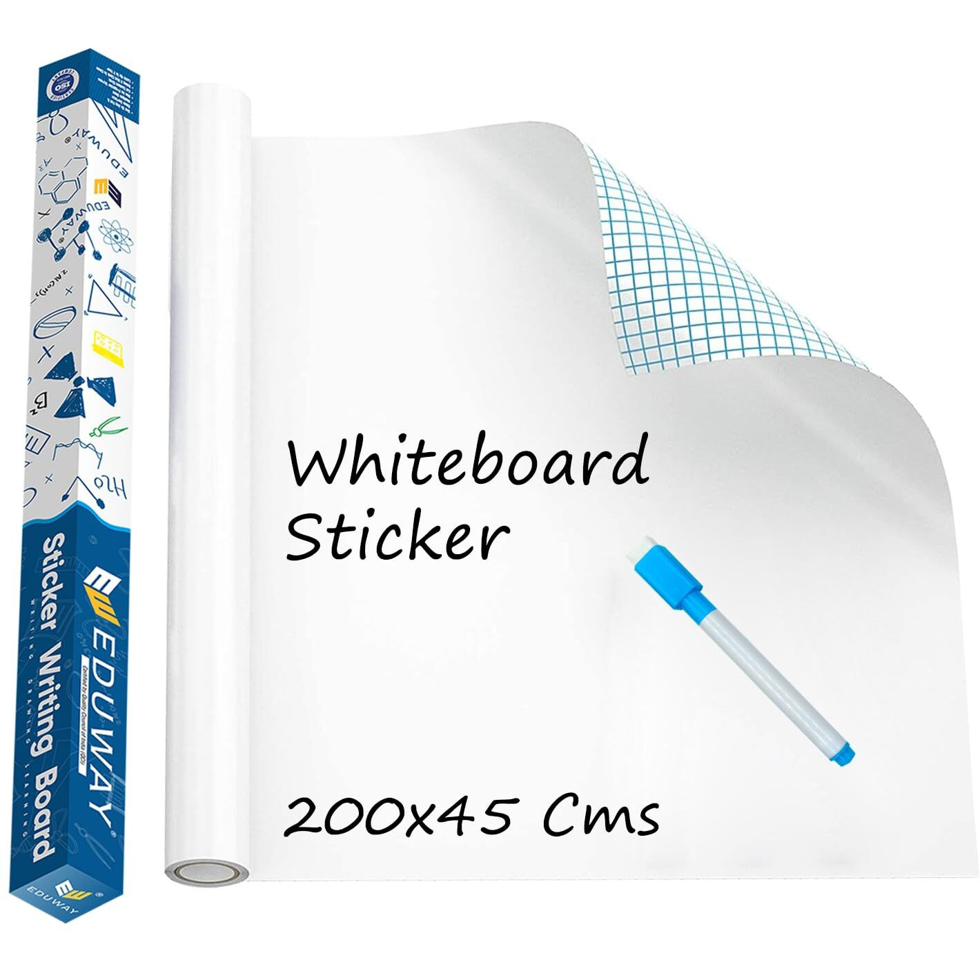 Eduway 1.5X6.5 Feet (45X200 Cm) White Board Sticker For Wall | With 1 Marker | Self-Adhesive Removable Sheet, Planner For Kids, Home & Office | Dry Erasable Sheet For Drawing & Writing.