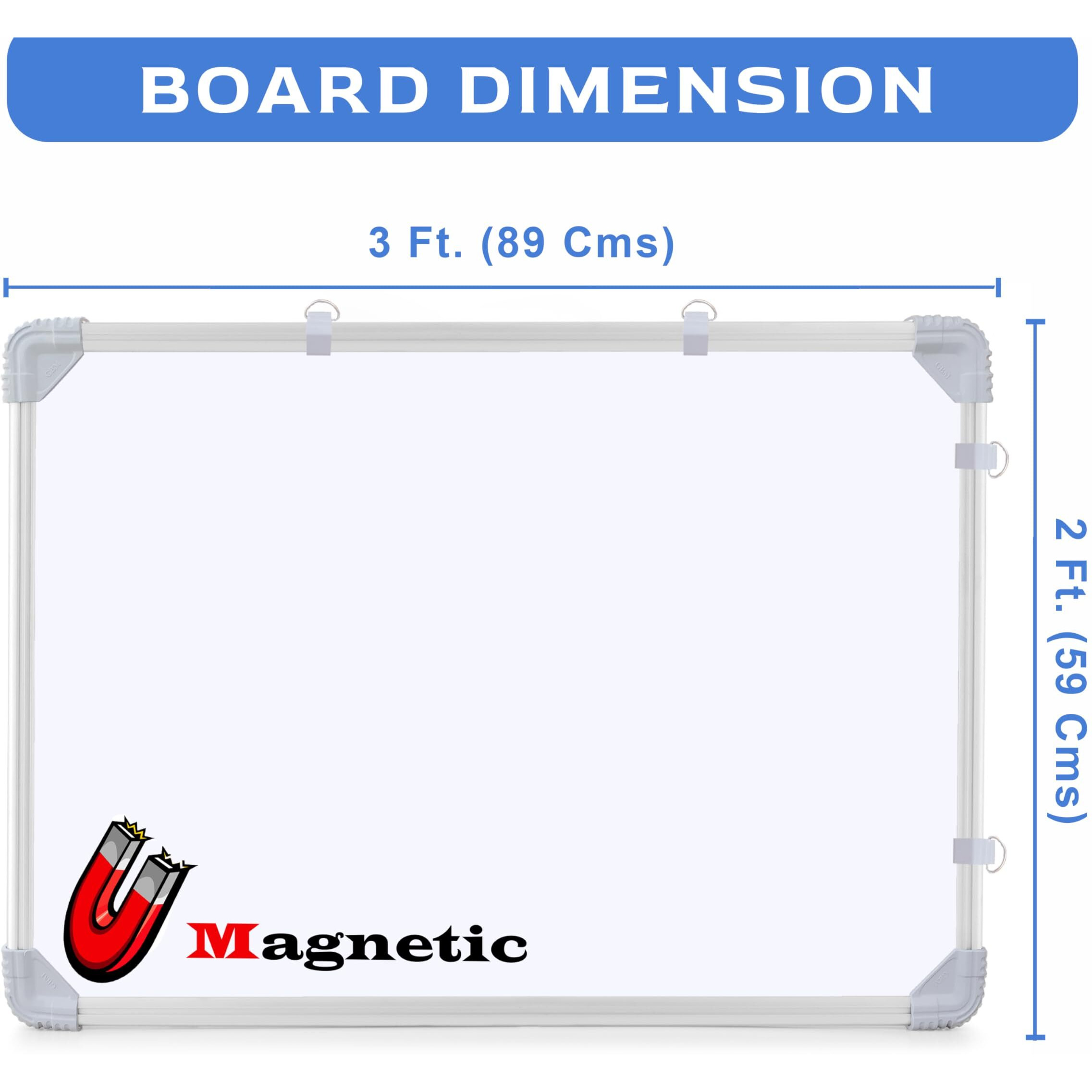 Eduway (Magnetic) 2X3 Feet White Board With (Marker, Duster And Magnets) | Ideal Use For Home, Office, Kids With Sliding Hanging Clips, Robust Aluminum Frame And Smooth Melamine Surface (89X59 Cms).