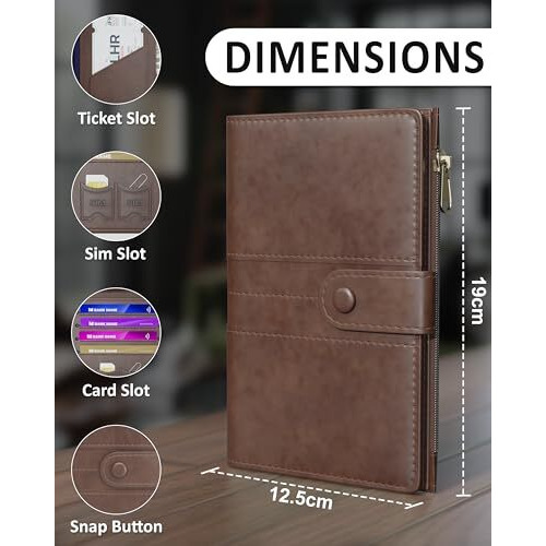 Fedus Brown, Faux Leather Passport Holder For Men, Passport Holder For Women's Passport Cover Case Wallet, Boarding Pass Slots Rfid Protected Travel Accessories Organiser