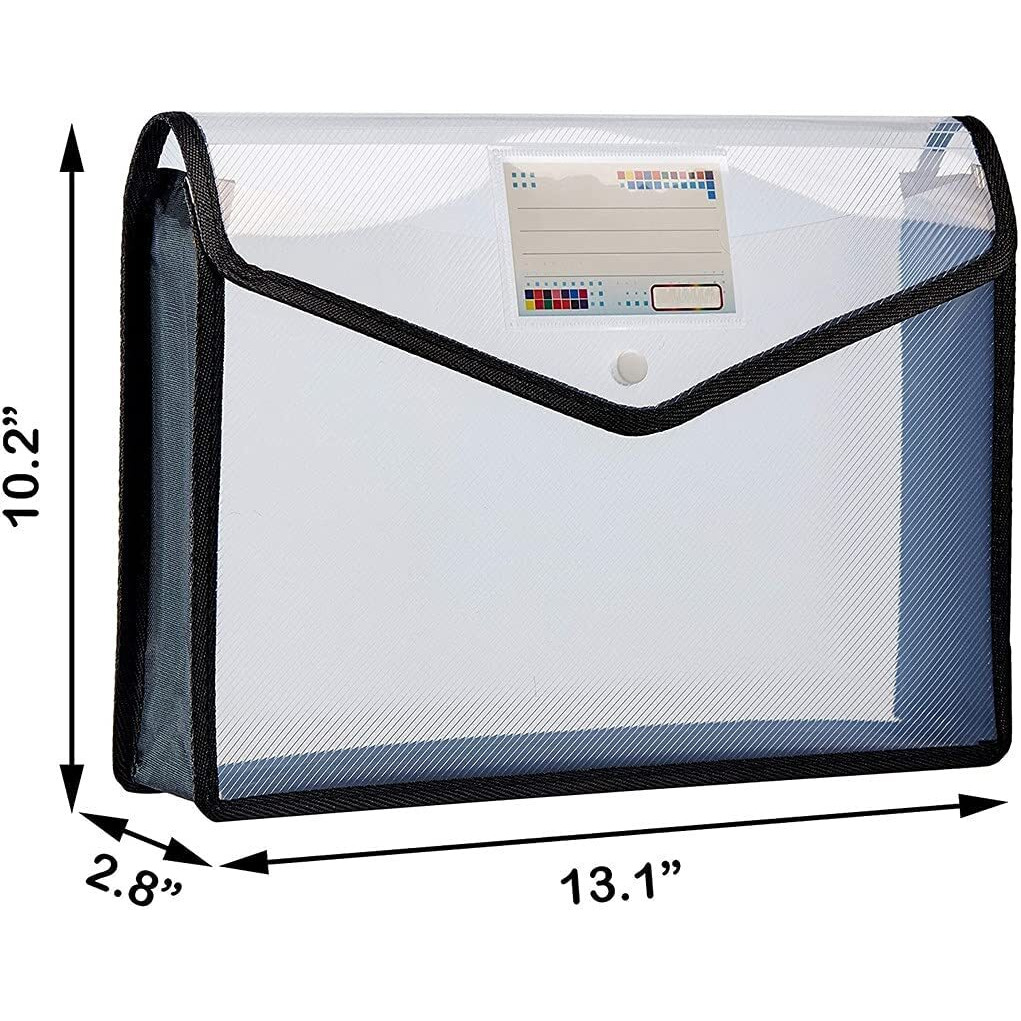 Fedus Document Holder Envelope Folder,File Storage Bag With Snap Button Transparent Plastic File For Documents File Holder/Document Folder For Certificates Legal Documents Organizers,Pack 2 Black