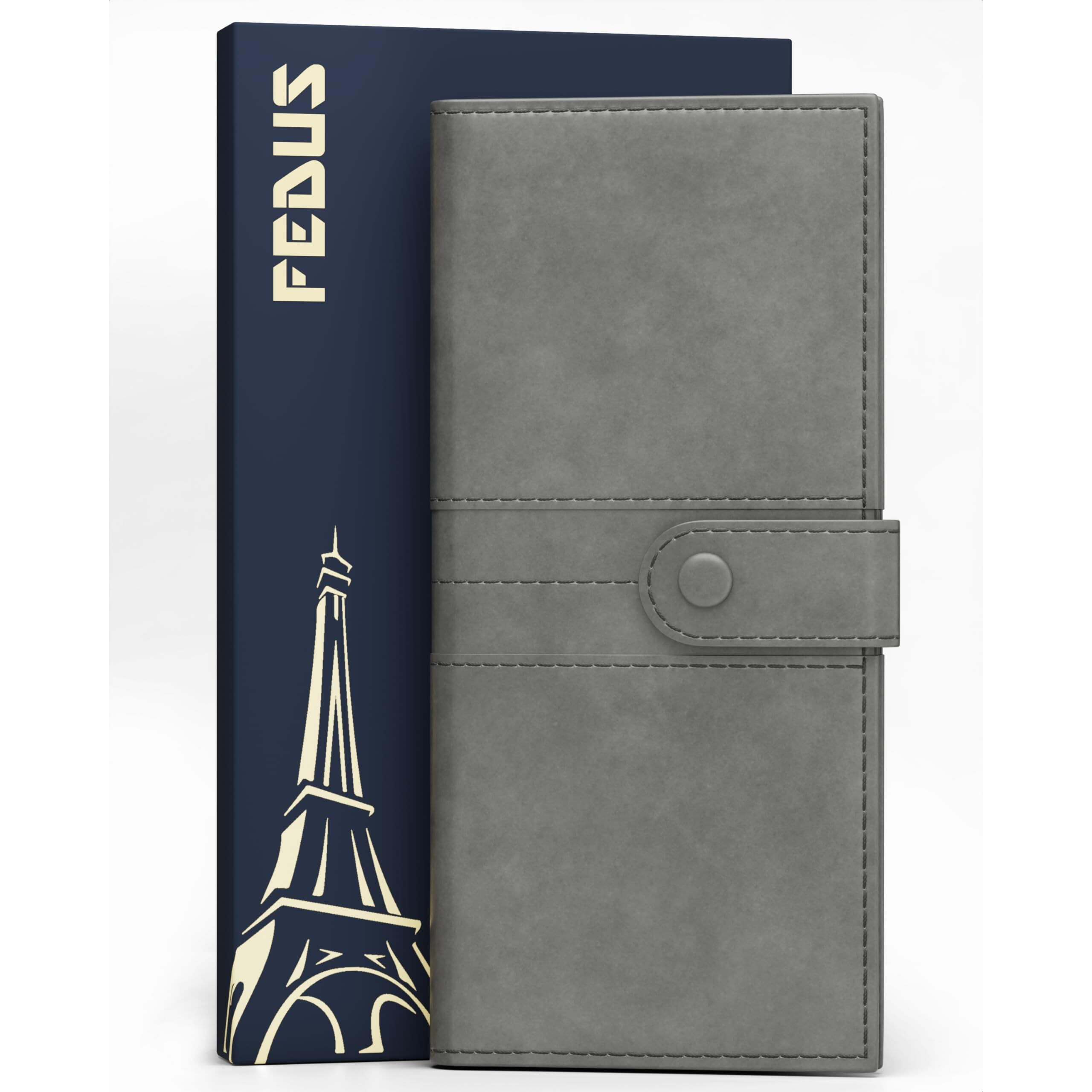 Fedus Leather Premium Long Currency Holder,Passport Holder For Unisex, Wallet With Card Holder,Id Card,Ticket,Currency,Boarding Pass Slots Rfid Protected Travel Accessories Organiser,Grey