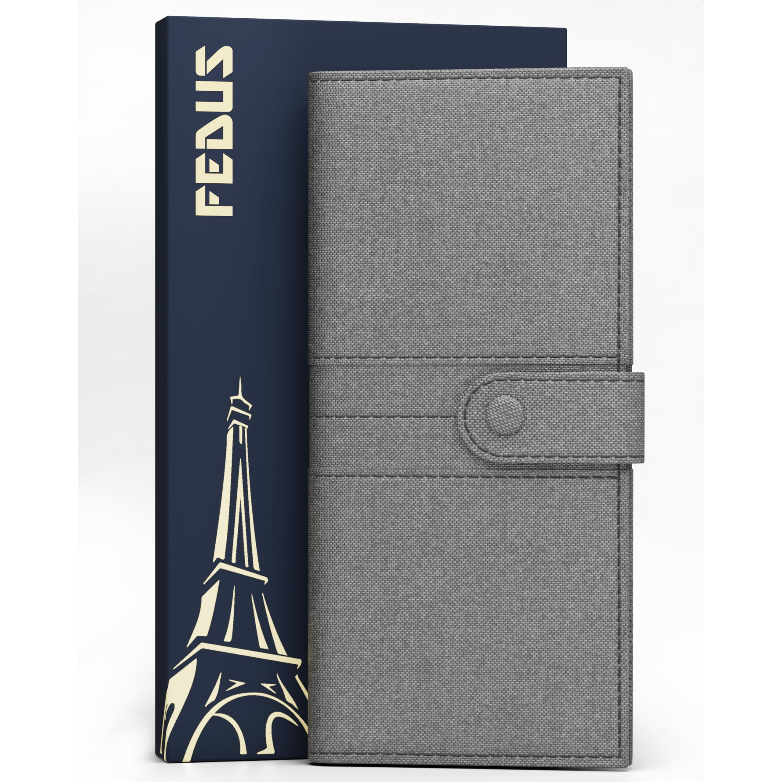 Fedus Leather Premium Long Currency Holder,Passport Holder For Unisex, Wallet With Card Holder,Id Card,Ticket,Currency,Boarding Pass Slots Rfid Protected Travel Accessories Organiser,Grey