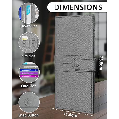 Fedus Leather Premium Long Currency Holder,Passport Holder For Unisex, Wallet With Card Holder,Id Card,Ticket,Currency,Boarding Pass Slots Rfid Protected Travel Accessories Organiser,Grey