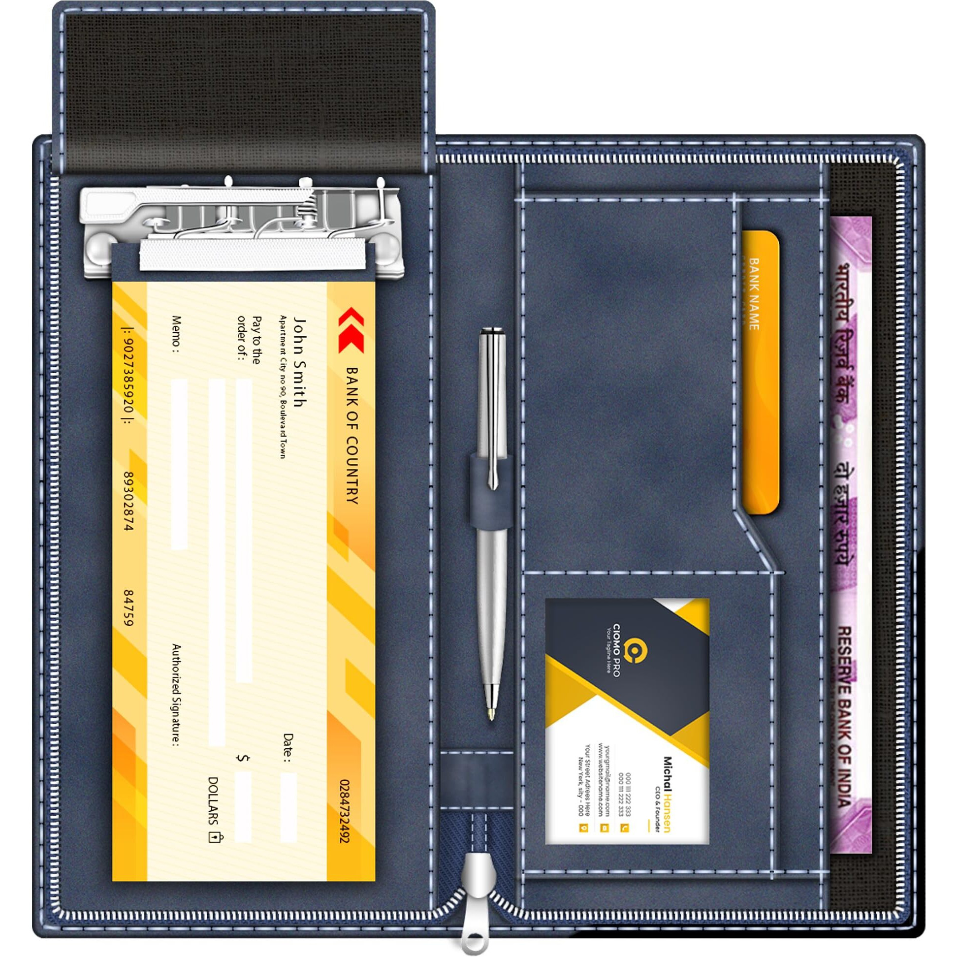 Fedus Vegan Leather Expanding Handmade Multiple Cheque Book Holder For Cards, Women/Men Checkbook Wallet, Traveling Wallets, Documents Holder (Blueberry)