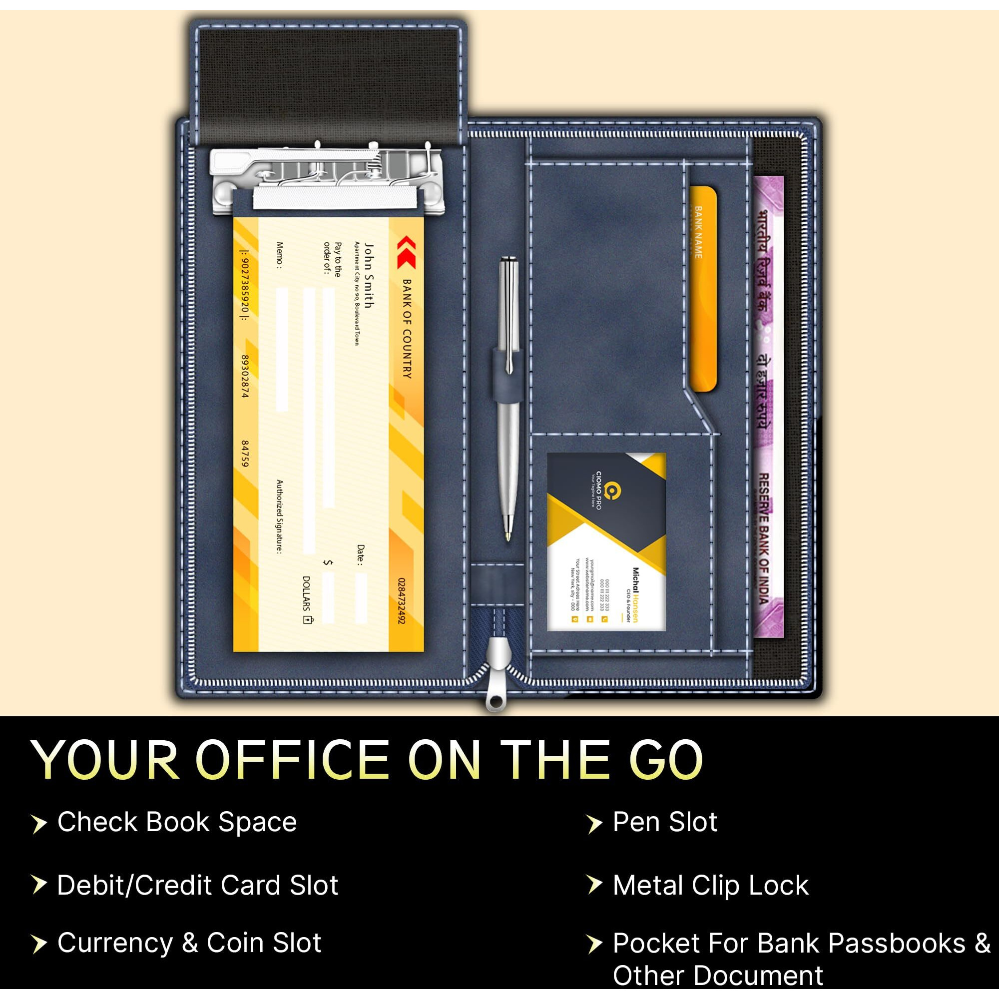 Fedus Vegan Leather Expanding Handmade Multiple Cheque Book Holder For Cards, Women/Men Checkbook Wallet, Traveling Wallets, Documents Holder (Blueberry)