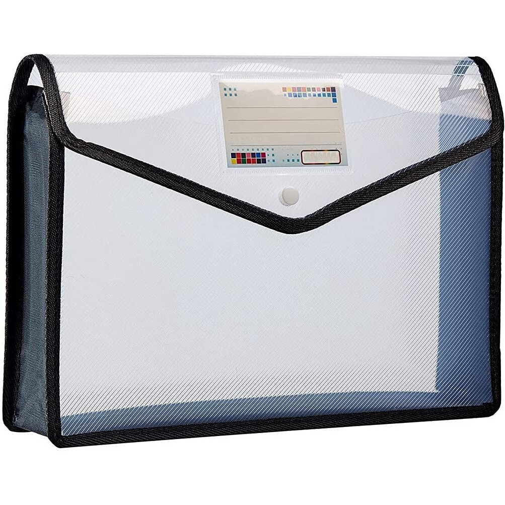 Fedus Document Holder Envelope Folder,File Storage Bag With Snap Button Transparent Plastic File For A4 Paper Documents File Holder/Document Folder For Certificates Legal Documents Organizers,Pack 5 Black