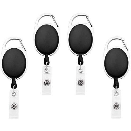 Fedus Id Badge Card Holder Oval Pulley Retractable Reel Black 4Pc
