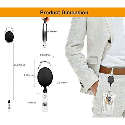 Fedus Id Badge Card Holder Oval Pulley Retractable Reel Black 4Pc