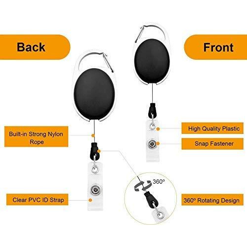 Fedus Id Badge Card Holder Oval Pulley Retractable Reel Black 4Pc