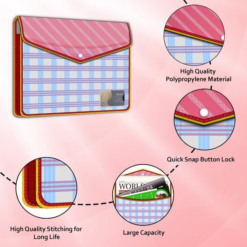 Fedus Documents Holder Envelope Folder, Stylist Printed File Storage Bag With Snap Button Transparent Plastic File For Documents Certificate File Document Folder For Certificate Red