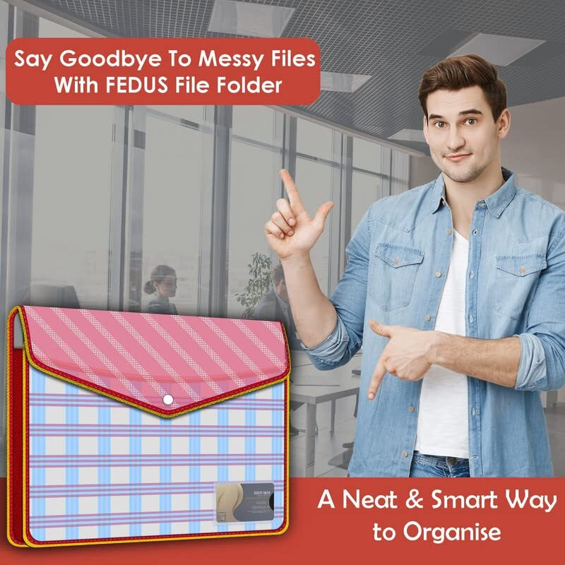Fedus Documents Holder Envelope Folder, Stylist Printed File Storage Bag With Snap Button Transparent Plastic File For Documents Certificate File Document Folder For Certificate Red