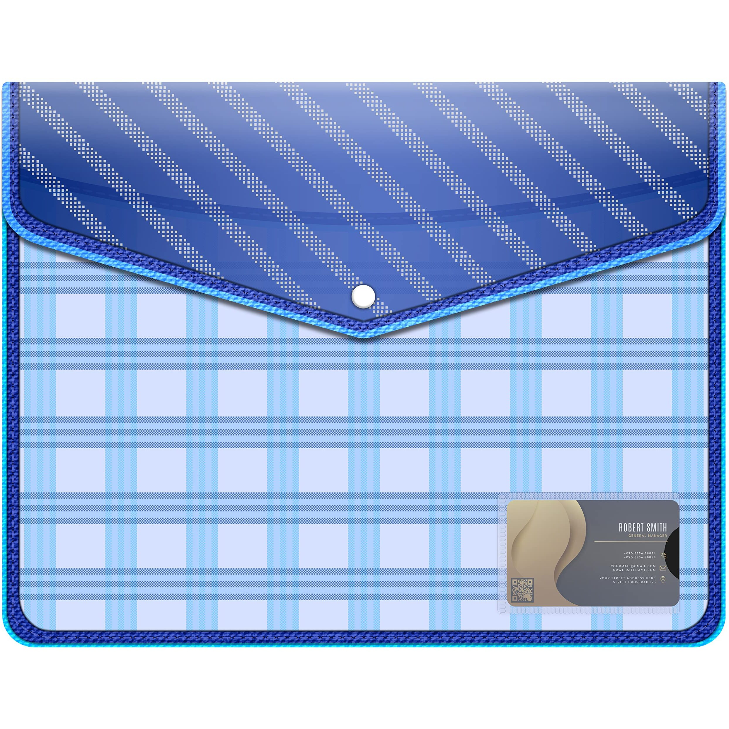 Fedus Pack Of 2 Documents Holder Envelope Folder, Stylist Printed File Storage Bag With Snap Button Transparent Plastic File For Documents Certificate File Document Folder For Certificate (Blue, Pack Of 2)