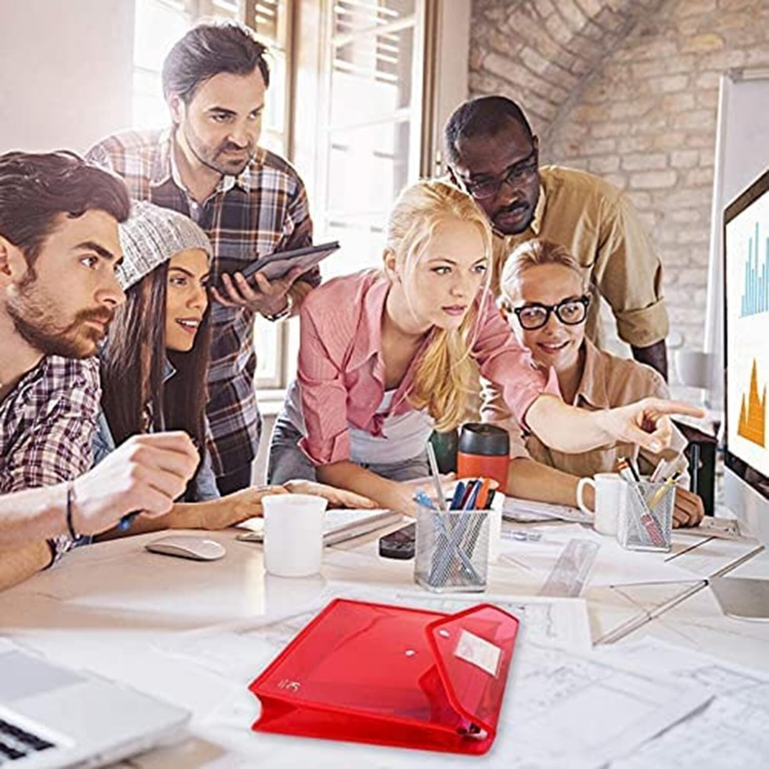 Fedus Document Holder Envelope Folder,File Storage Bag With Snap Button Transparent Plastic File For Documents File Holder/Document Folder For Certificates Legal Documents Organizers,Pack 3 Red