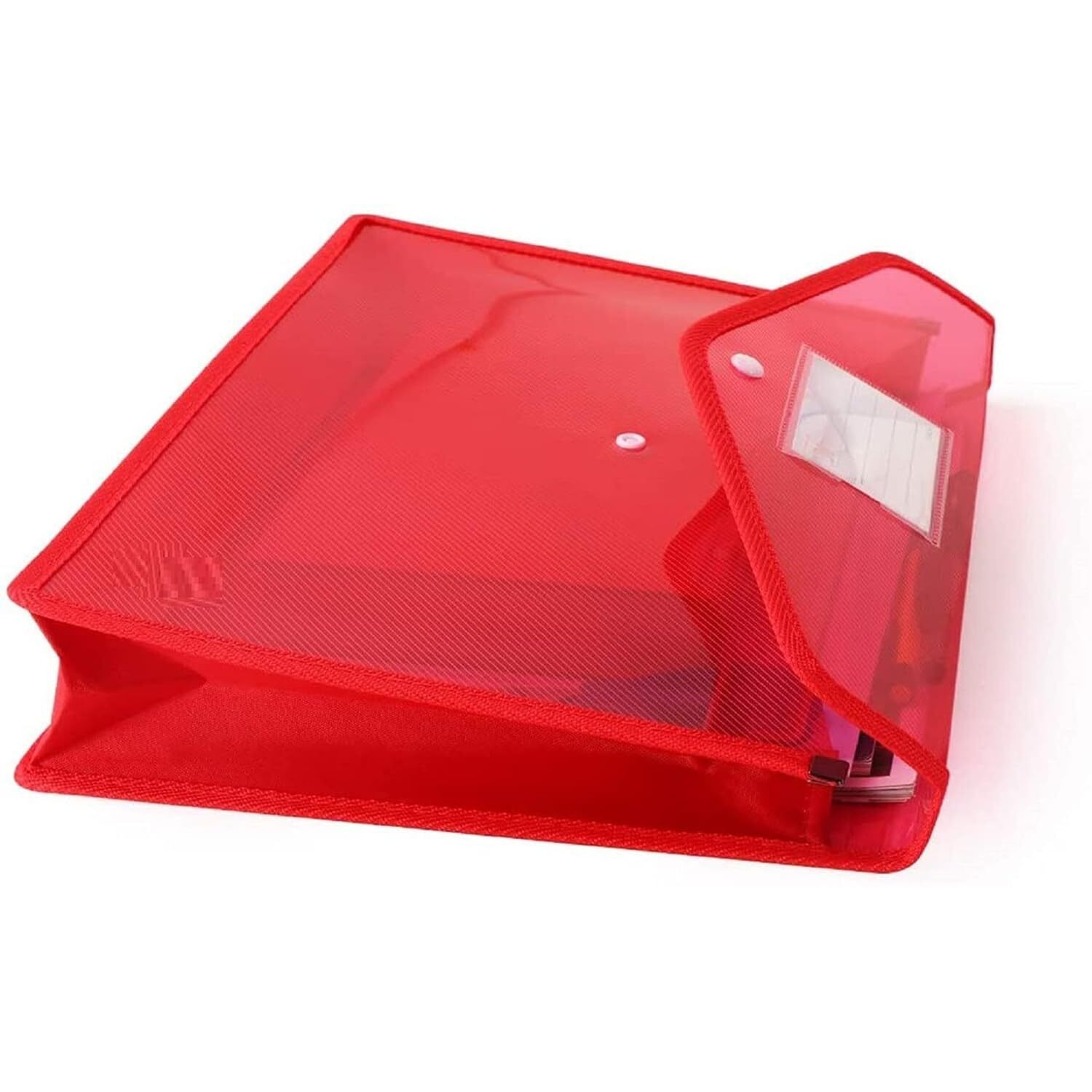 Fedus Document Holder Envelope Folder,File Storage Bag With Snap Button Transparent Plastic File For Documents File Holder/Document Folder For Certificates Legal Documents Organizers,Pack 3 Red