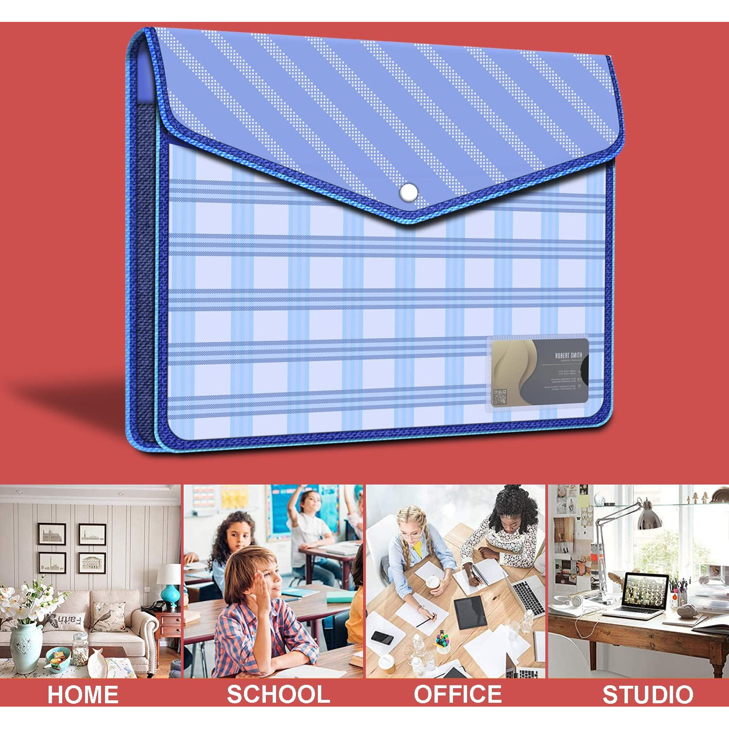 Fedus Documents Holder Envelope Folder, Stylist Printed File Storage Bag With Snap Button Transparent Plastic File For Documents Certificate File Holder/Document Folder Organizer For Certificate Blue
