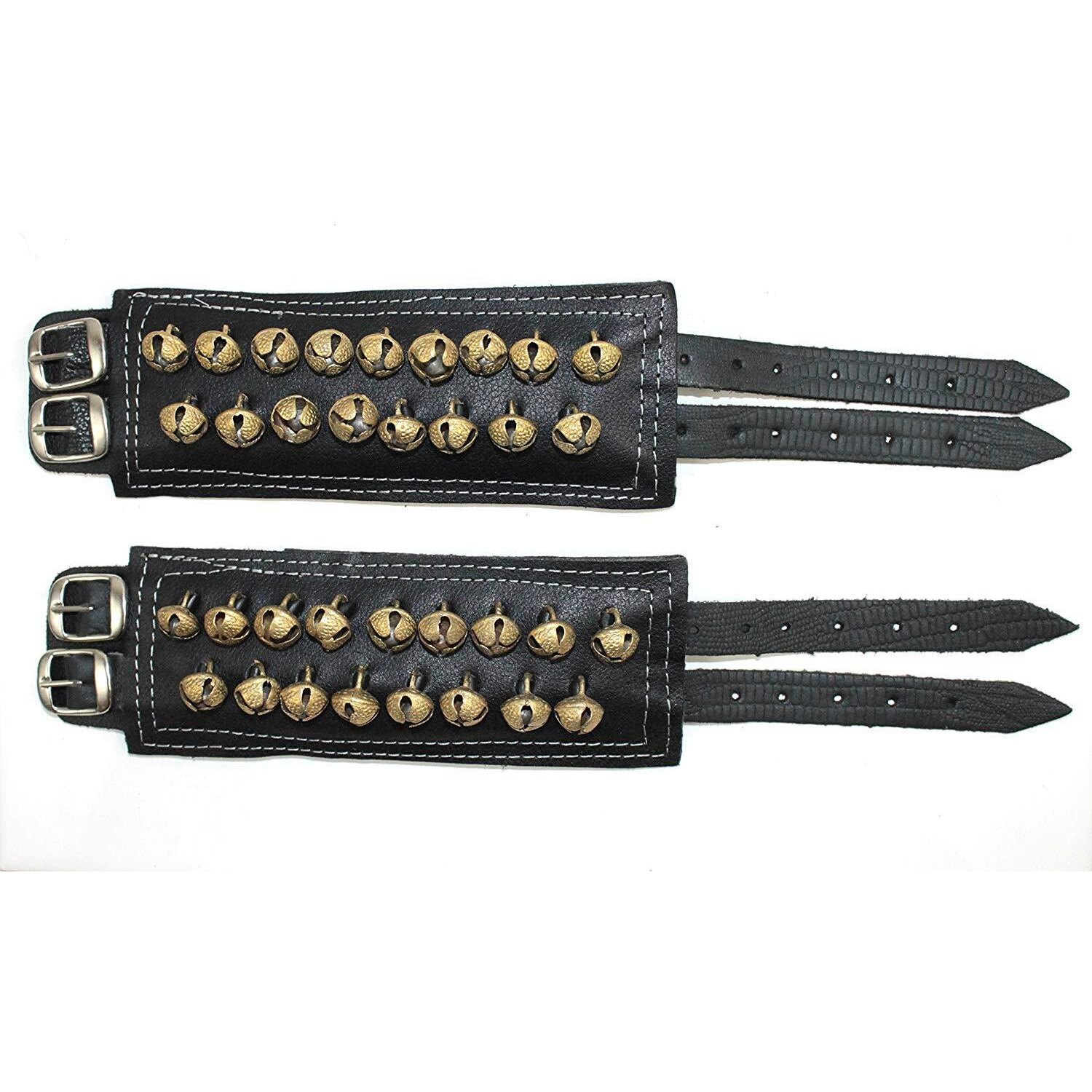 Uapan Metalcraft Black Leather Pad Ghungroo (2 Line) I For Classical Bharatanatyam Kathak Dance With Adjustable Strap