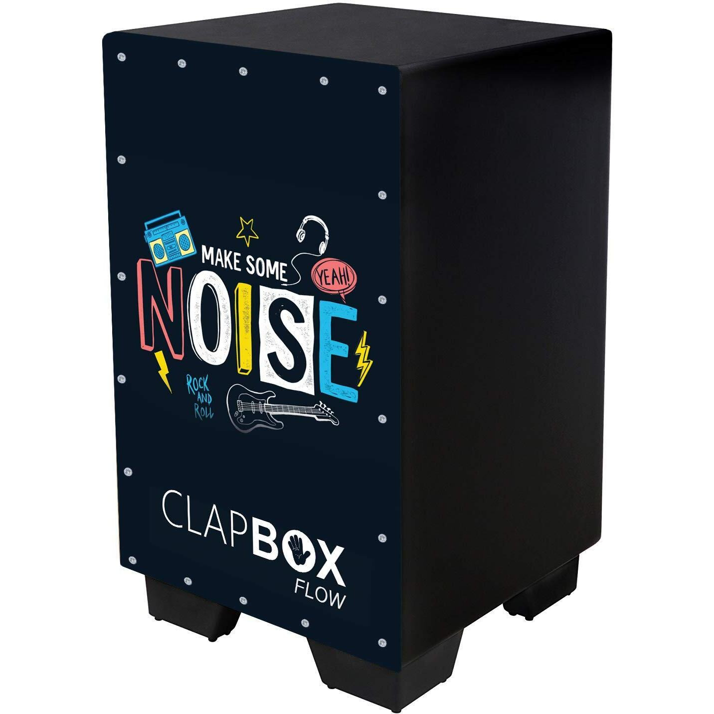 Clapbox Flow Graphic Cajon- Walnut Wood (H50 W30 L30) - 3 Internal Snares, Black (Disco) (Make Some Noise)