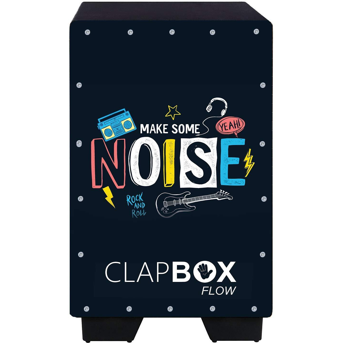 Clapbox Flow Graphic Cajon- Walnut Wood (H50 W30 L30) - 3 Internal Snares, Black (Disco) (Make Some Noise)