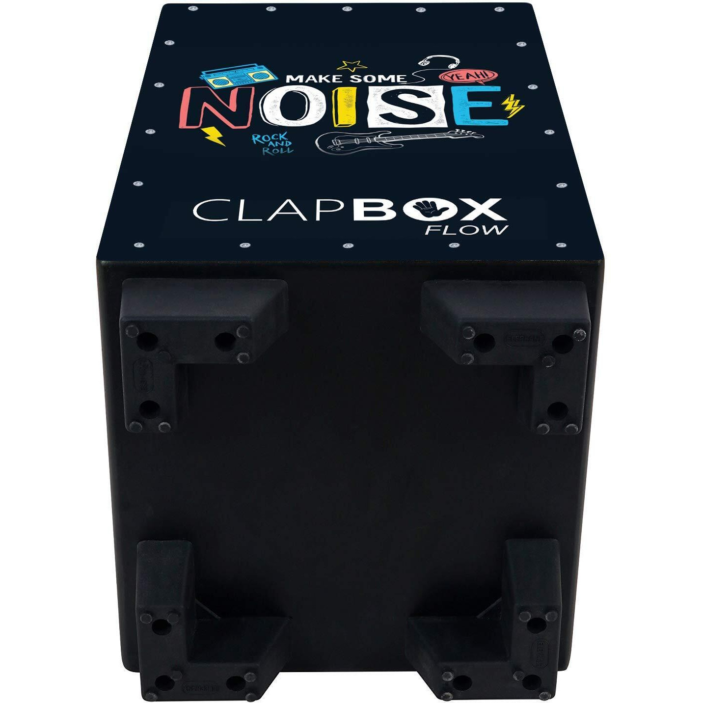 Clapbox Flow Graphic Cajon- Walnut Wood (H50 W30 L30) - 3 Internal Snares, Black (Disco) (Make Some Noise)