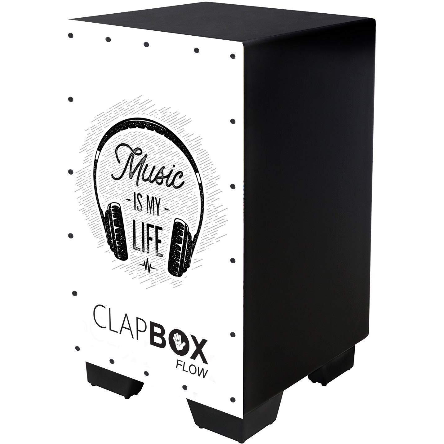 Clapbox Flow Graphic Cajon- Walnut Wood (H50 W30 L30) - 3 Internal Snares, Black (Disco) (Music Is My Life)