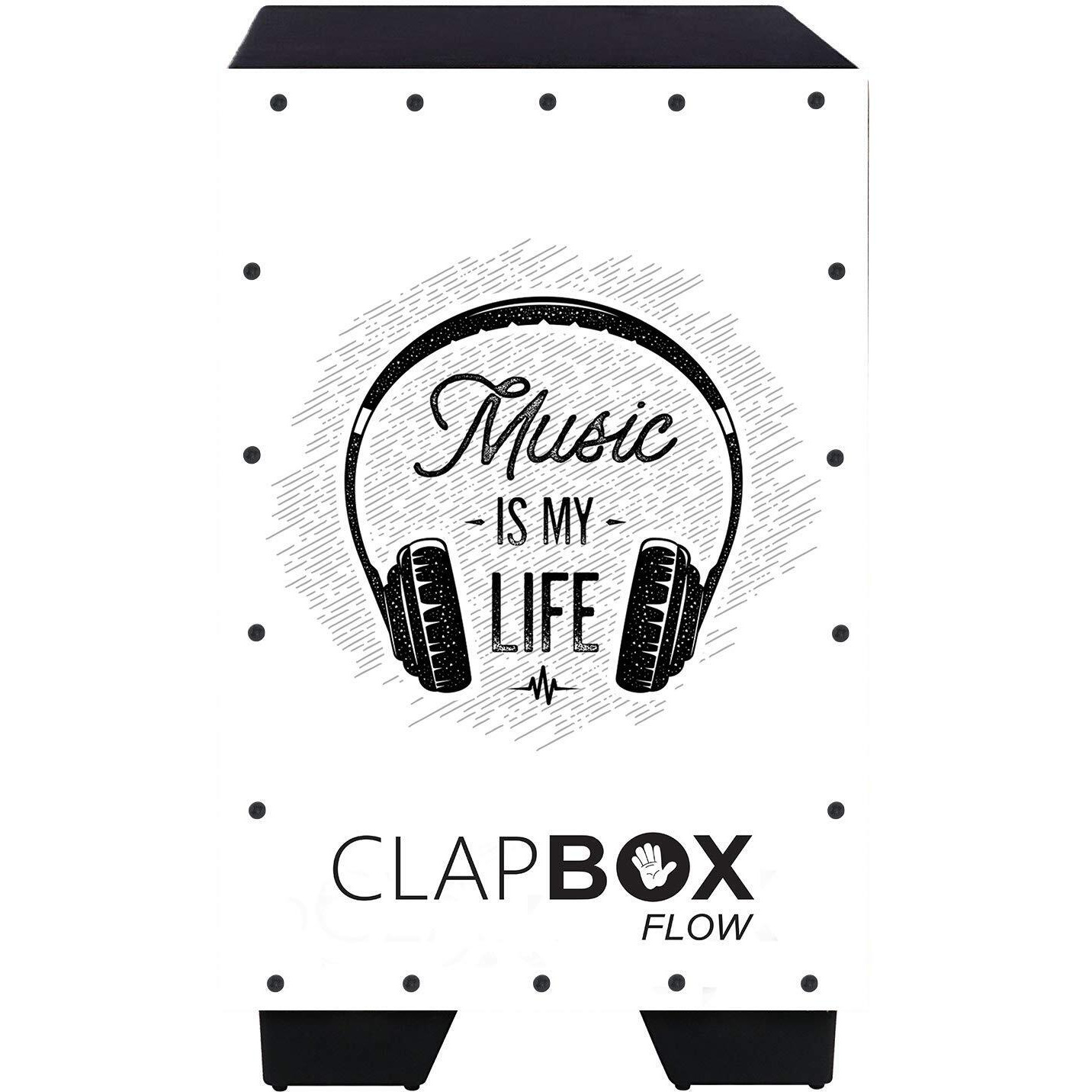 Clapbox Flow Graphic Cajon- Walnut Wood (H50 W30 L30) - 3 Internal Snares, Black (Disco) (Music Is My Life)