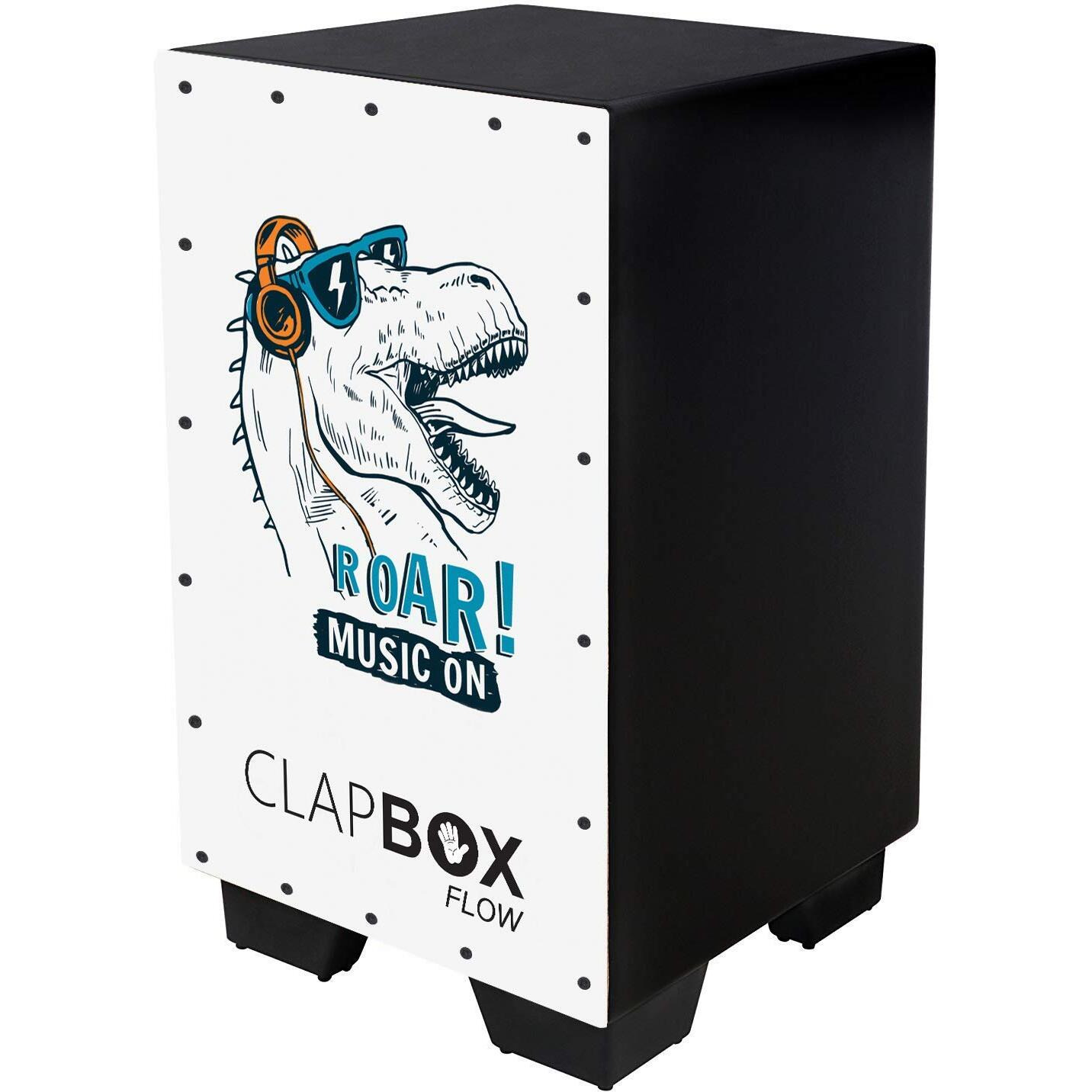 Clapbox Flow Graphic Cajon- Walnut Wood (H50 W30 L30) - 3 Internal Snares, Black (Disco) (Dino)