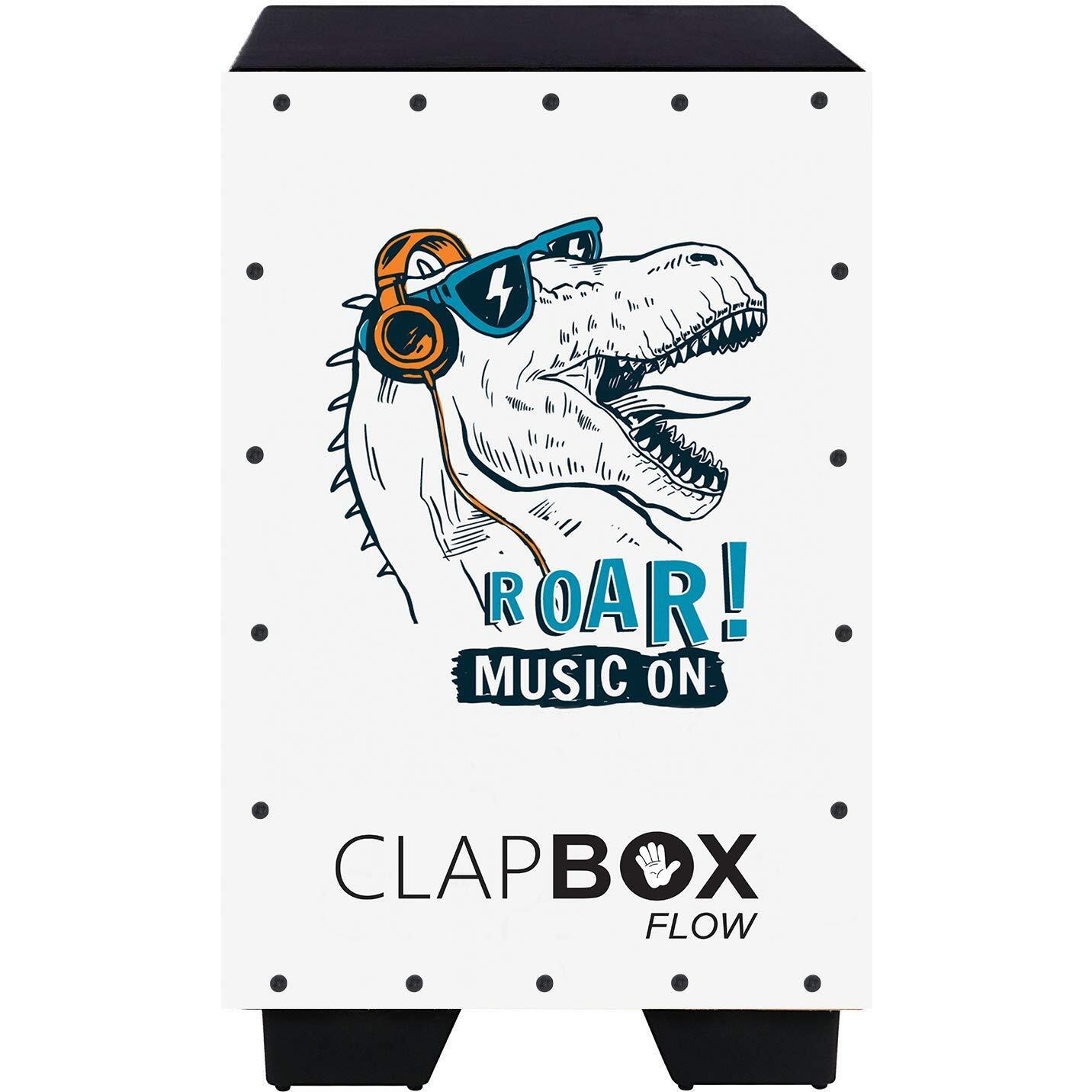 Clapbox Flow Graphic Cajon- Walnut Wood (H50 W30 L30) - 3 Internal Snares, Black (Disco) (Dino)