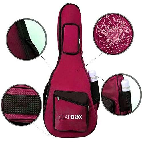 Clapbox Acoustic Guitar Bag (Maroon), Waterproof & Padded, Multiple Pockets