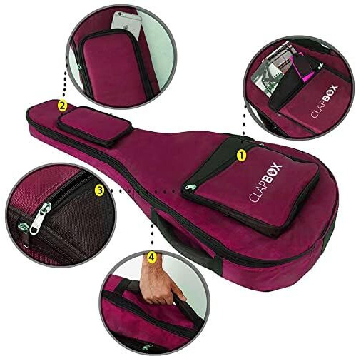 Clapbox Acoustic Guitar Bag (Maroon), Waterproof & Padded, Multiple Pockets