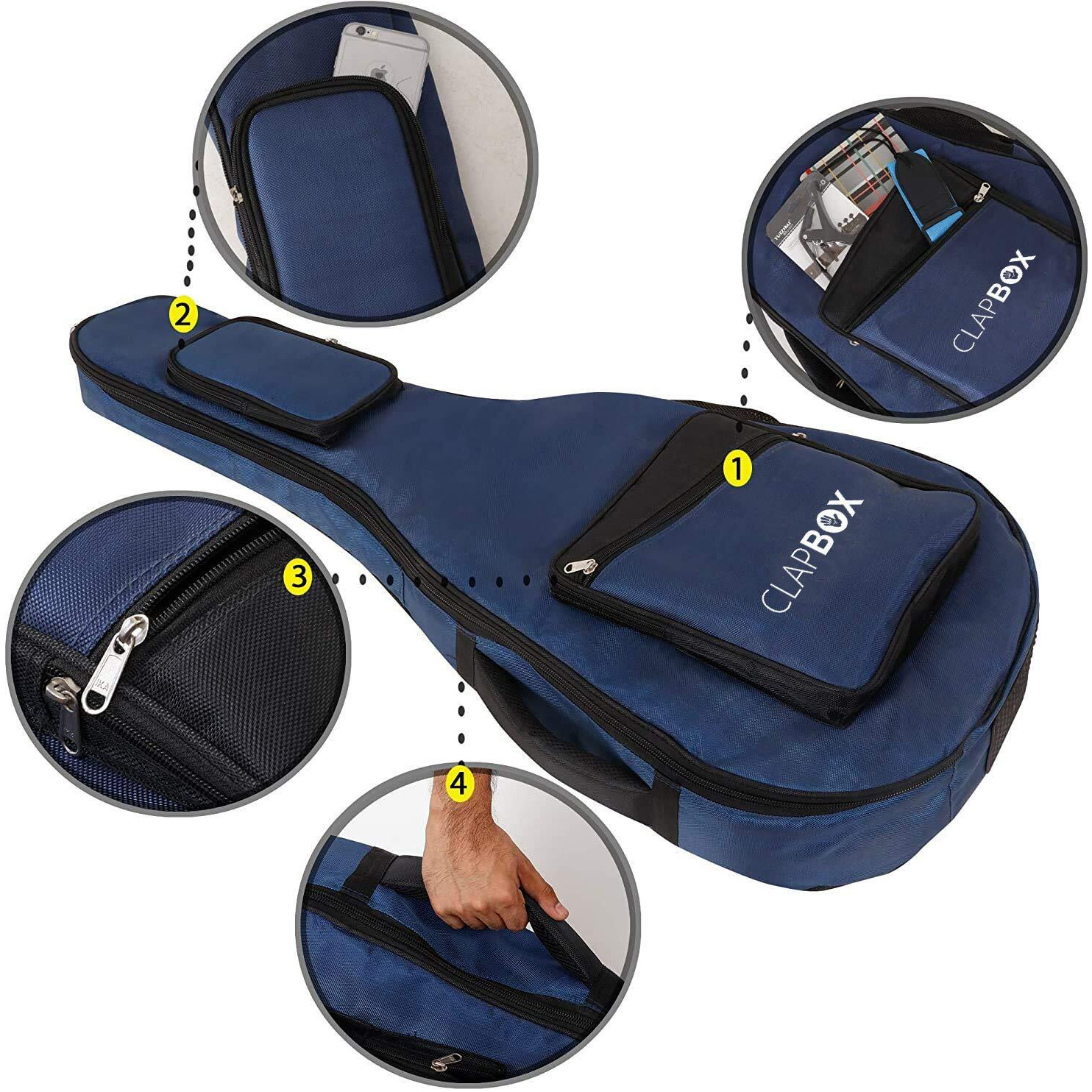 Clapbox Acoustic Guitar Bag (Blue), Waterproof & Padded, Multiple Pockets