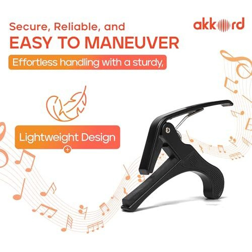 Akkord Akd Capo-01 One Handed Trigger Guitar Metal Capo Quick Change For Ukulele, Electric And Acoustic Guitars, Black