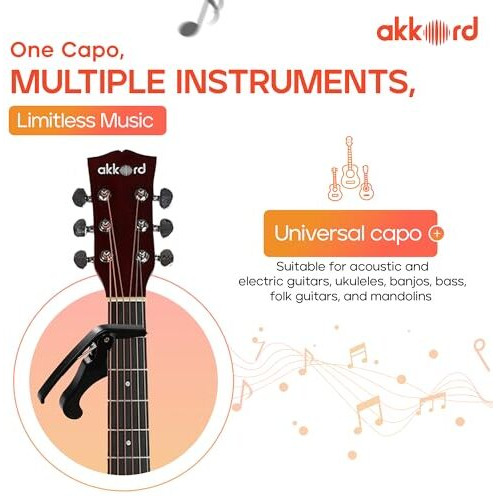 Akkord Akd Capo-01 One Handed Trigger Guitar Metal Capo Quick Change For Ukulele, Electric And Acoustic Guitars, Black