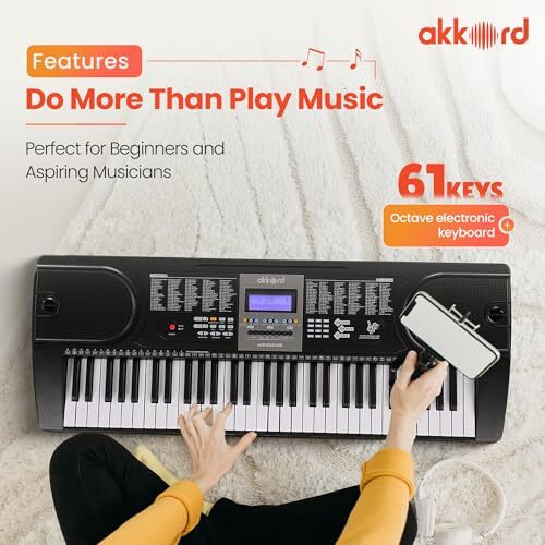 Akkord Akd 61Kb 61-Key Octave Electronic Keyboard With Adapter- Lcd Display| Usb Input| Mic |Music Sheet Stand | 255 Rhythms | 255 Timbres | 24 Demos