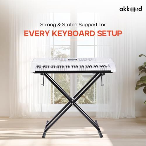 Akkord Double X Adjustable Keyboard Stand For 61-Keys Keyboard  Foldable, Heavy-Duty Steel Frame, Non-Slip Rubber Caps, Secure Locking Pin, Height Adjustable For Digital Piano & Midi Keyboards