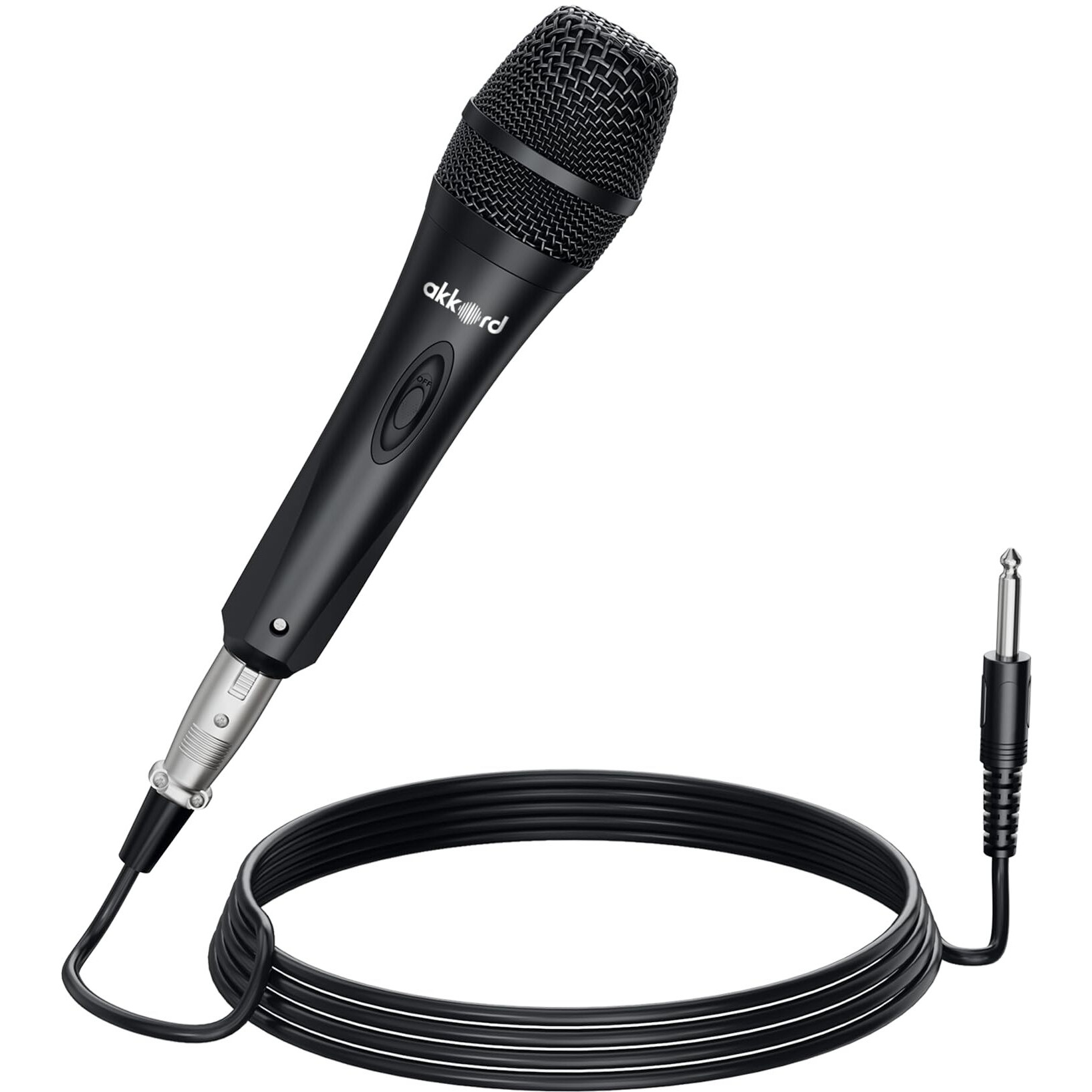 Akkord Wired Handheld Microphone For Singing, Dynamic Vocal Mic With On/Off Switch, 1/4" Jack Cable Included  Ideal For Karaoke, Pa Systems, Speakers, Stage & Public Speaking