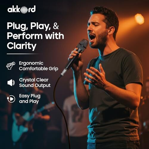 Akkord Wired Handheld Microphone For Singing, Dynamic Vocal Mic With On/Off Switch, 1/4" Jack Cable Included  Ideal For Karaoke, Pa Systems, Speakers, Stage & Public Speaking