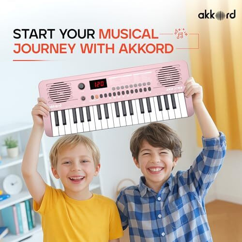 Akkord 37 Keys Music Keyboard  Pink Edition | Midi Usb-C, Touch Response, 200 Rhythms,Tones & 40 Demos, Led Display, Portable Beginner Piano Compatible With Garageband.
