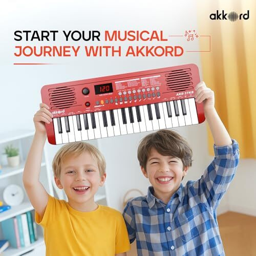 Akkord 37 Keys Music Keyboard  Red Edition | Midi Usb-C, Touch Response, 200 Rhythms, Tones & 40 Demos, Led Display, Portable Beginner Piano Compatible With Garageband.