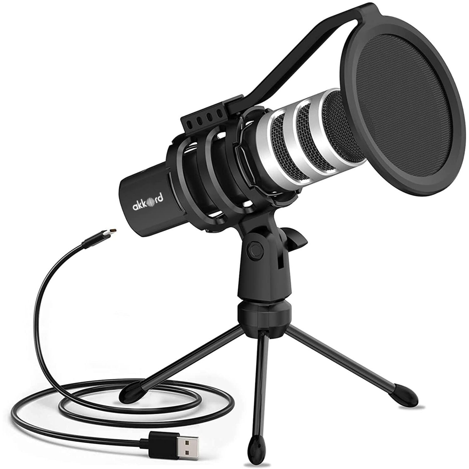 Akkord Usb Microphone With Tripod Stand  192Khz/24Bit Cardioid Condenser Mic, 9.7Mm Diaphragm, Plug & Play For Podcasting, Streaming, Voice Recording, Gaming  For Pc, Mac, Laptop