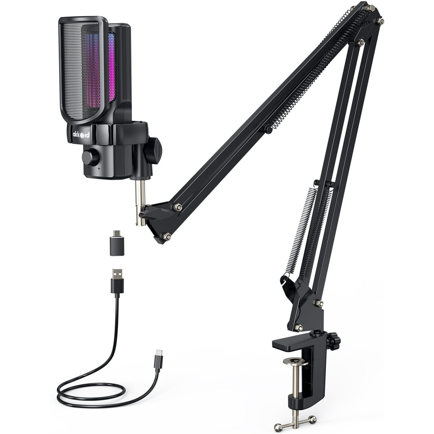 Akkord Usb Microphone With Boom Arm  192Khz/24Bit Cardioid Condenser Mic For Podcasting, Streaming, Gaming, Voice Recording  Plug & Play, Shock Mount, Pop Filter For Pc/Mac