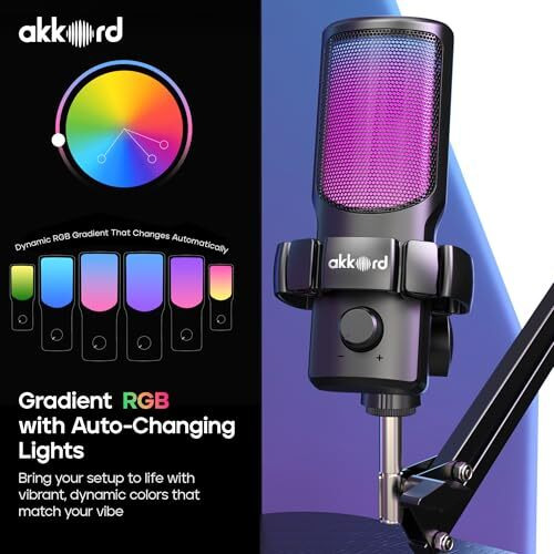 Akkord Usb Microphone With Boom Arm  192Khz/24Bit Cardioid Condenser Mic For Podcasting, Streaming, Gaming, Voice Recording  Plug & Play, Shock Mount, Pop Filter For Pc/Mac