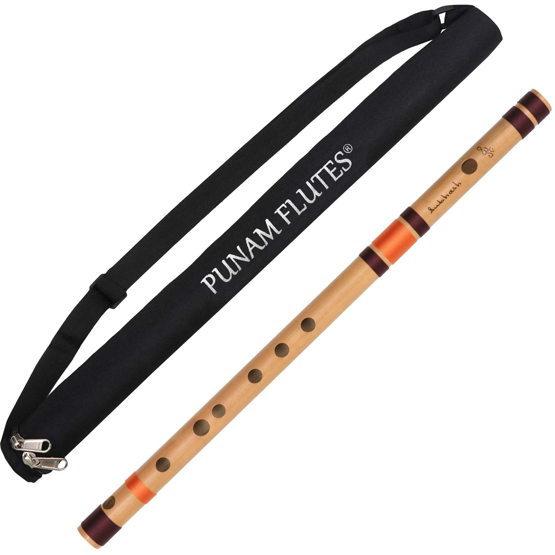 Punam Flutes D Sharp Medium Right Hand Bamboo Flute/Bansuri Size 16.3 Inches