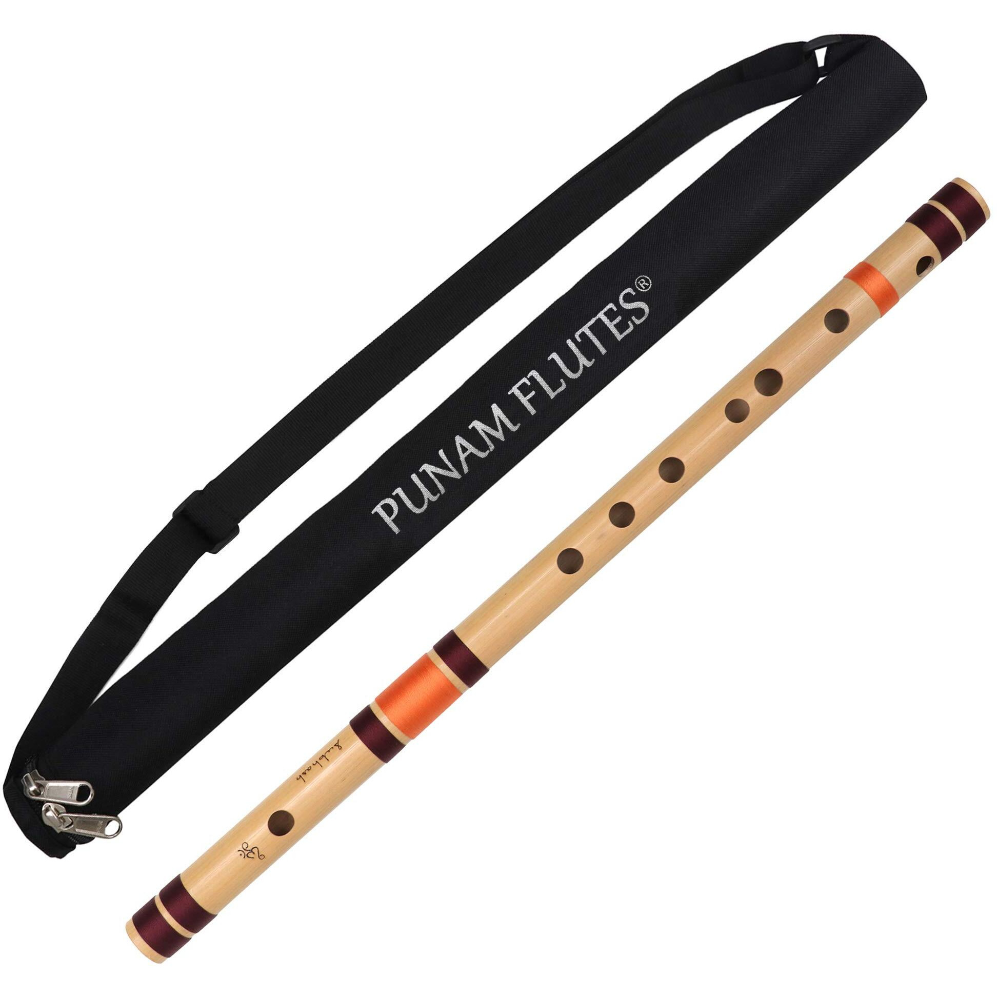 Punam Flutes B Natural Base Right Hand Bamboo Flute/Bansuri Size 20.4 Inches