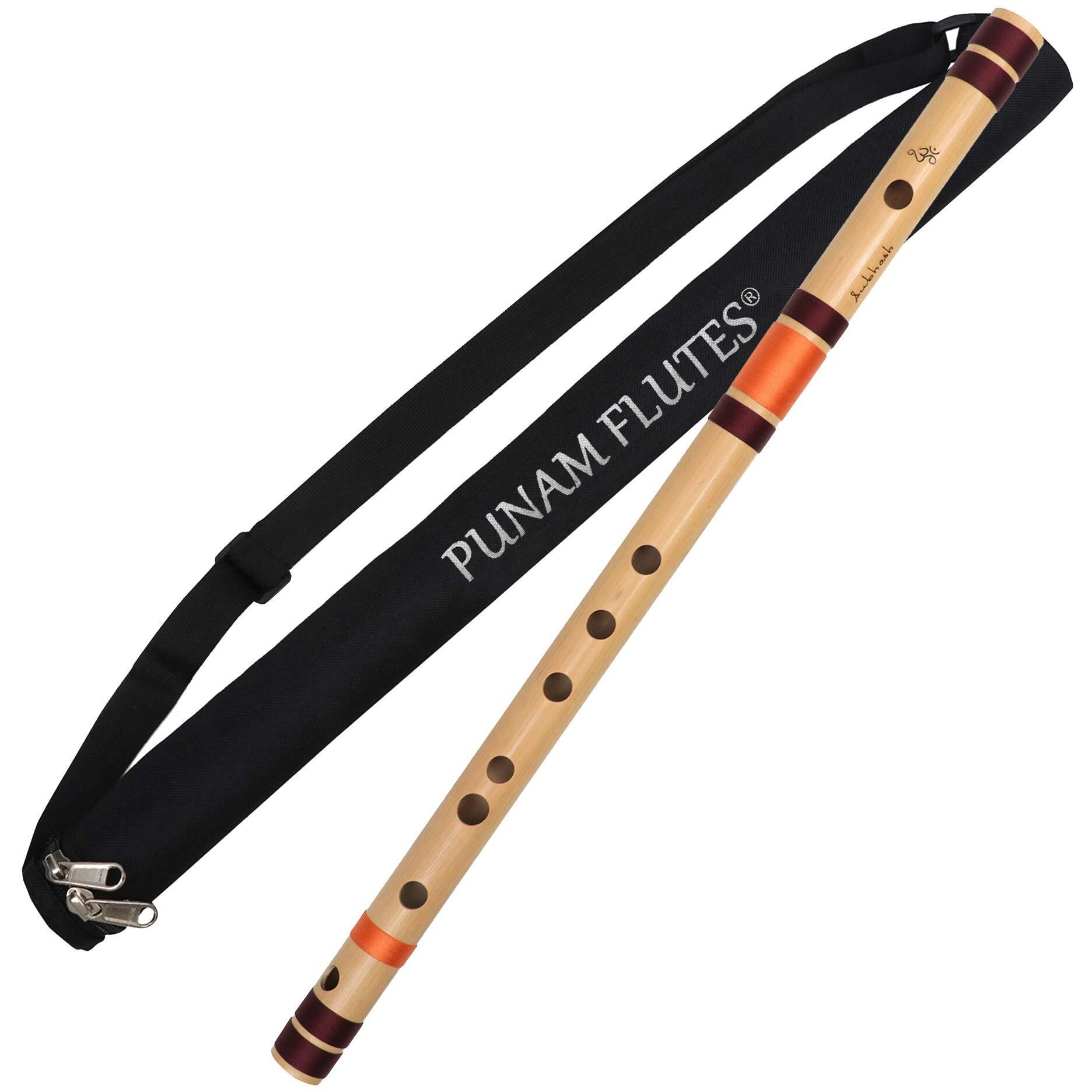 Punam Flutes B Natural Base Right Hand Bamboo Flute/Bansuri Size 20.4 Inches