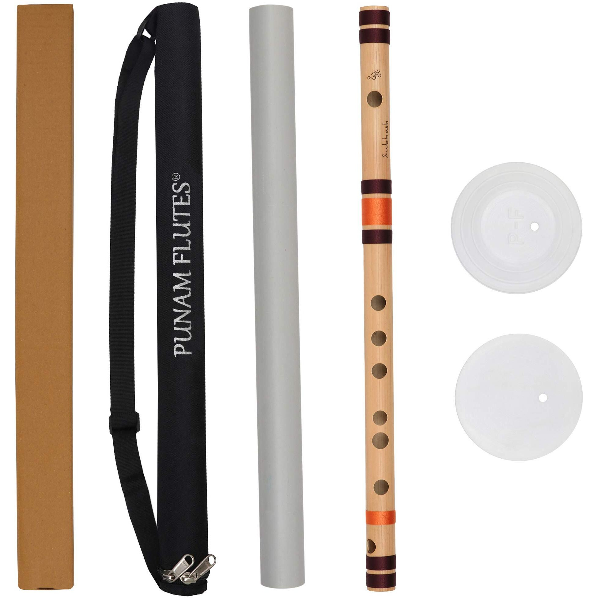 Punam Flutes F Natural Medium Right Hand Bamboo Flute/Bansuri Size 14.8 Inches