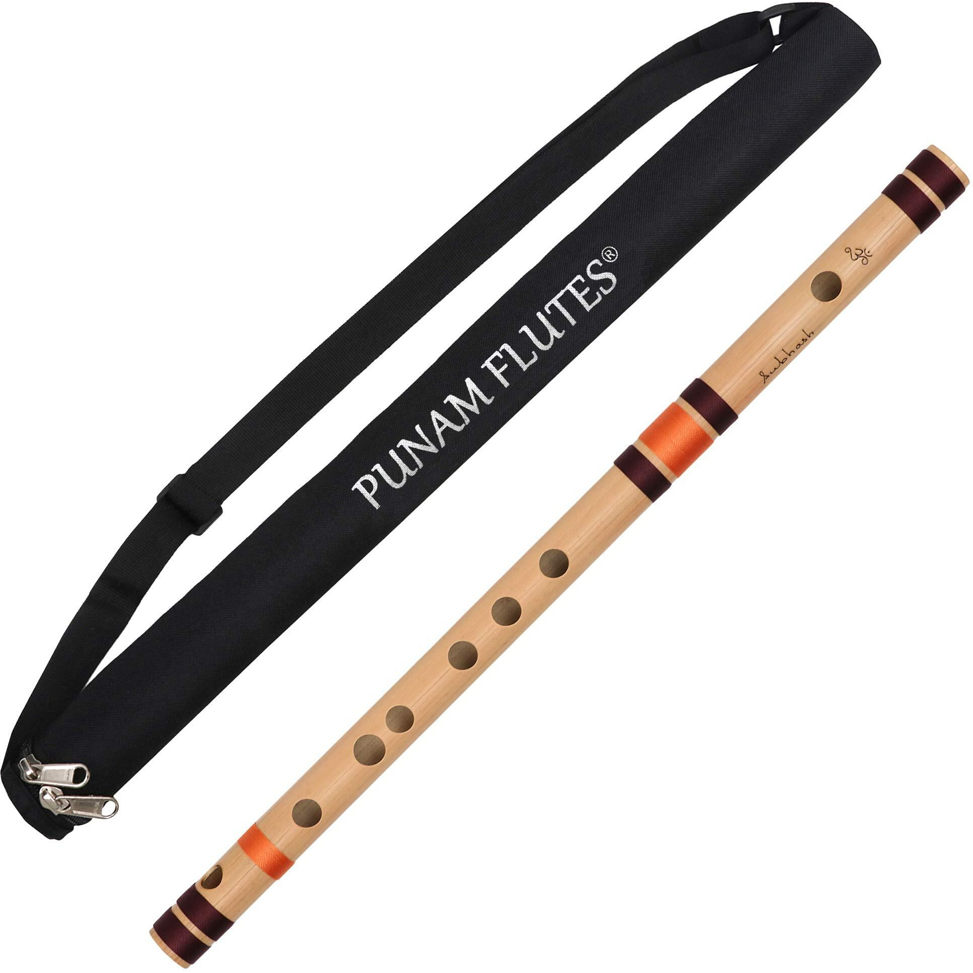 Punam Flutes F Natural Medium Right Hand Bamboo Flute/Bansuri Size 14.8 Inches