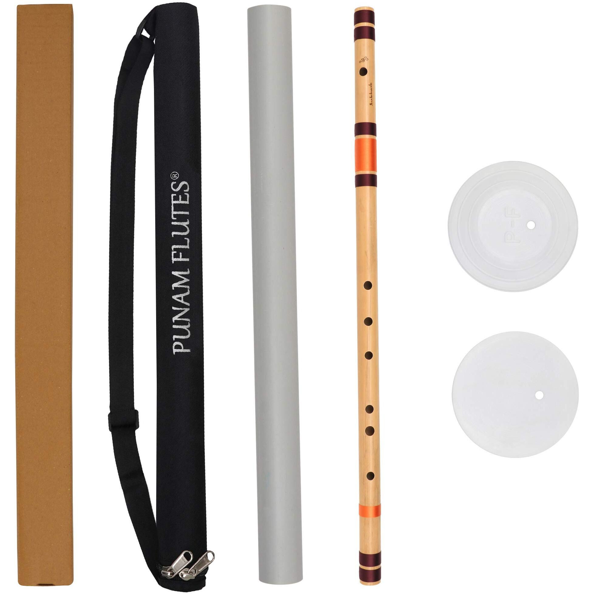 Punam Flutes D Natural Base Right Hand Bamboo Flute/Bansuri Size 32.1 Inches