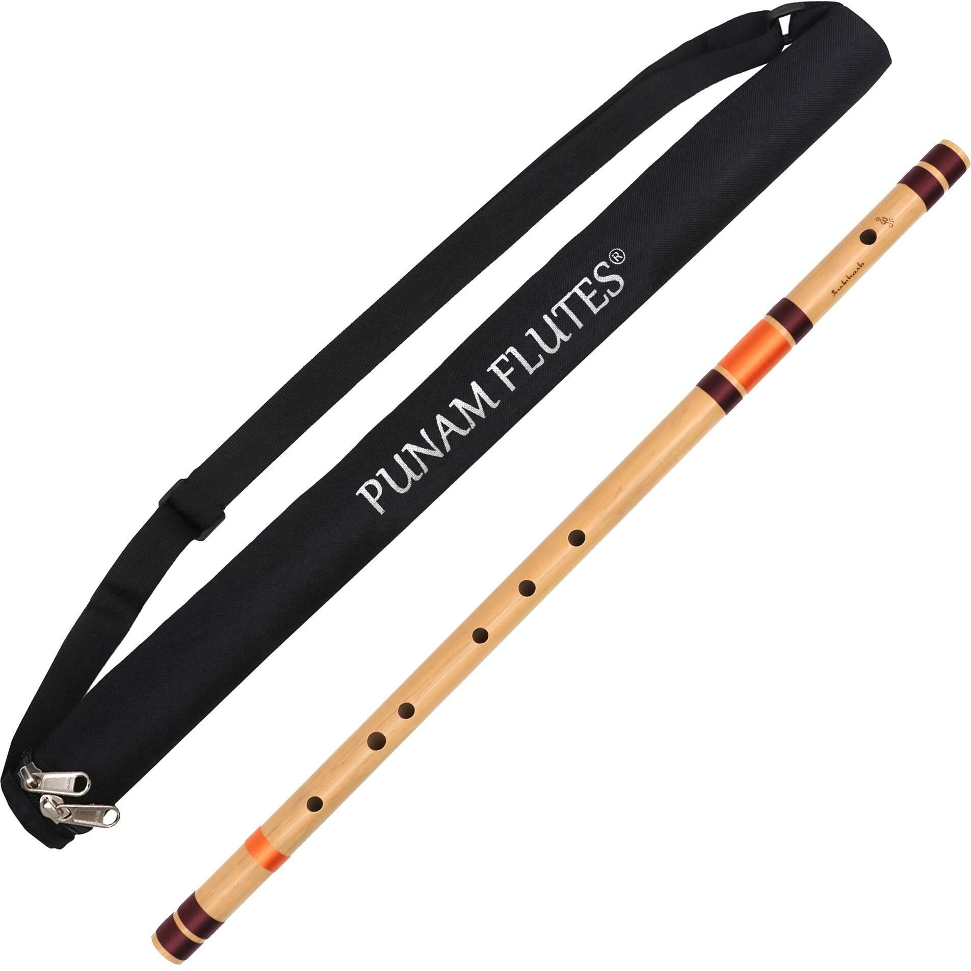 Punam Flutes D Natural Base Right Hand Bamboo Flute/Bansuri Size 32.1 Inches