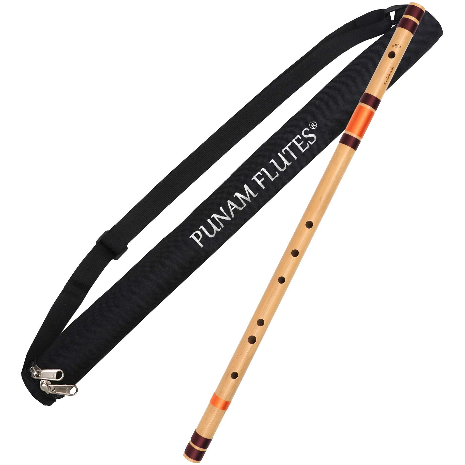 Punam Flutes D Natural Base Right Hand Bamboo Flute/Bansuri Size 32.1 Inches